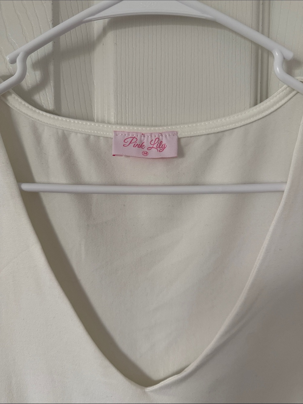 Pink Lily White V-Neck Short Sleeve Bodysuit - Picture 2 of 4